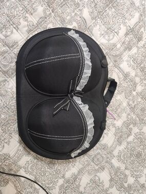 Black Bra Travel Case with White Lace Trim
